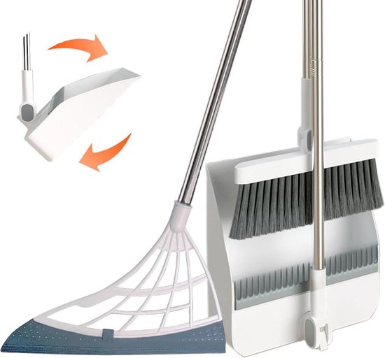 Broom and Dustpan Set for Home, with Floor Scraper, Shovel and Broom Set, Foldable Dustpan with Long Handle, for Cleaning and Sweeping Households Indoor and Outdoor Use van TreeLen