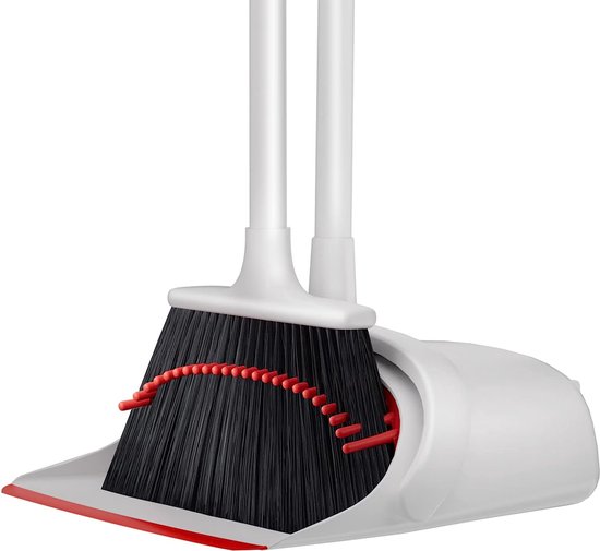 Broom with Handle, Dustpan Set with Teeth and Rubber Lip, Broom and Dustpan Set with Long Handle, Broom Outdoor/Indoor, Dustpan with Long Handle, Space Saving Dustpan for Home, Office van TreeLen
