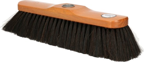 Bruin gelakte zachte binnen bezemkop met zwart paardenhaar 32 cm - kamerbezems/binnen bezems van Weco