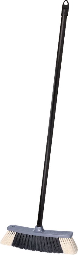 Brumag bezem voor binnen - bezemkop grijs - breedte 35 cm - steel 130 cm - voor alle vloeren - zachte haren - kunststof van Merkloos	