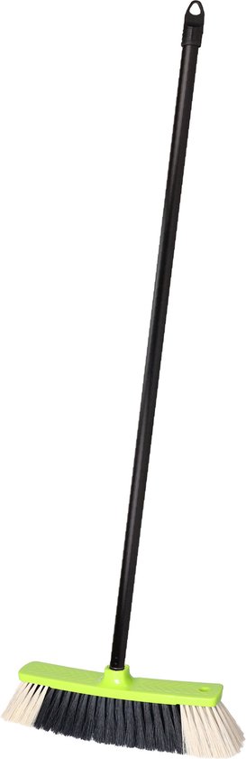 Brumag bezem voor binnen - bezemkop groen - breedte 35 cm - steel 130 cm - voor alle vloeren - zachte haren - kunststof van Brumag