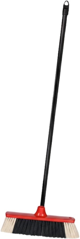 Brumag bezem voor binnen - bezemkop rood - breedte 35 cm - steel 130 cm - voor alle vloeren - zachte haren - kunststof