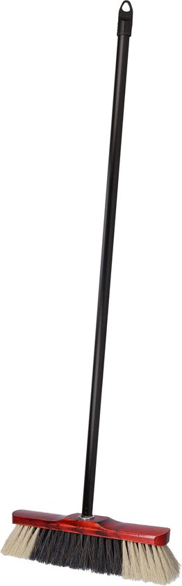 Brumag bezem voor binnen - houten bezemkop rood - breedte 28 cm - steel 130 cm - alle vloeren - zachte haren - kunststof steel van Brumag