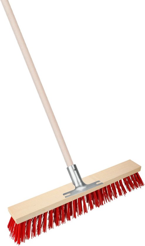 Brumag Straatbezem Elaston XL voor buiten - Kop 60 cm - rood - Houten steel 120 cm - Verstevigde steelhouder van metaal van Brumag