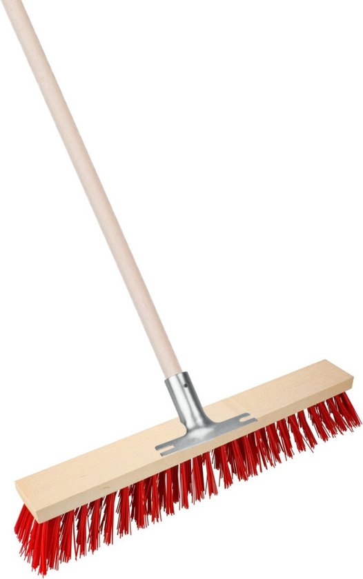 Brumag Straatbezem Elaston XL voor buiten - Kop 60 cm - rood - Houten steel 130 cm - Verstevigde steelhouder van metaal van Brumag