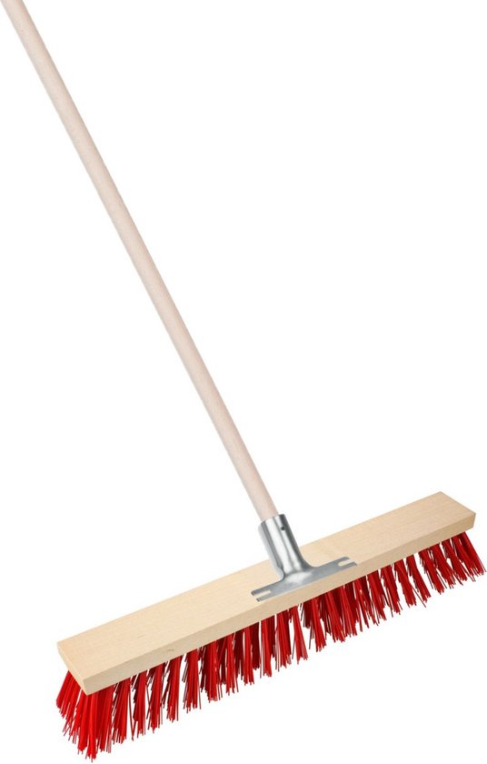Brumag Straatbezem Elaston XL voor buiten - Kop 60 cm - rood - Houten steel 140 cm - Verstevigde steelhouder van metaal van Brumag