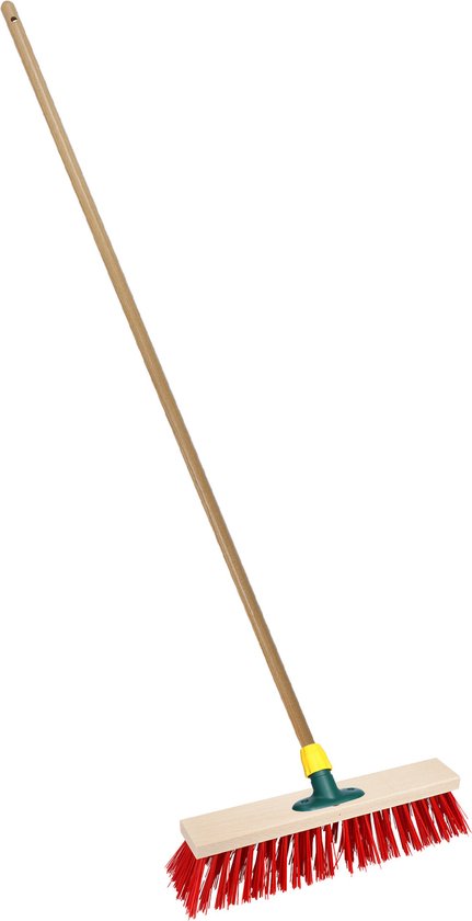 Brumag Straatbezem/buitenbezem - hout/kunststof - steel 120 cm - borstelkop breed 25 cm - rood - met steelhouder van Brumag