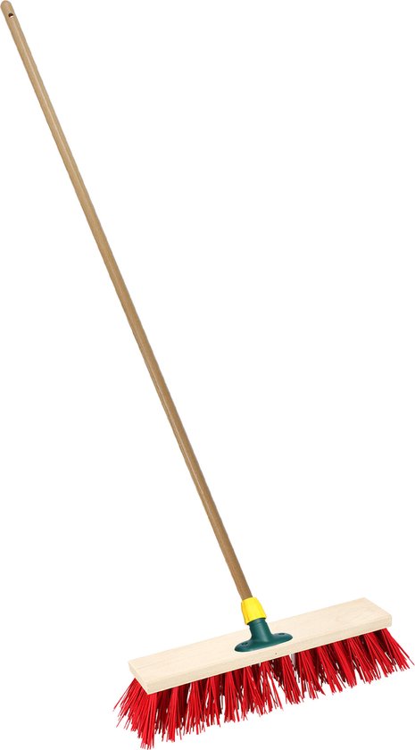 Brumag Straatbezem/buitenbezem - hout/kunststof - steel 120 cm - borstelkop breed 30 cm - rood - met steelhouder van Brumag