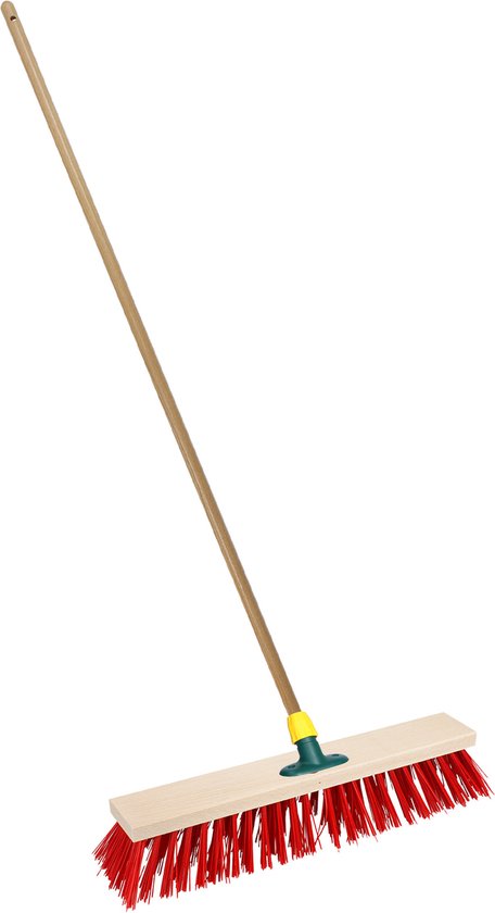 Brumag Straatbezem/buitenbezem - hout/kunststof - steel 120 cm - borstelkop breed 40 cm - rood - met steelhouder van Brumag