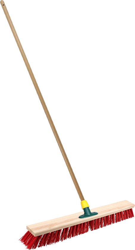 Brumag Straatbezem/buitenbezem - hout/kunststof - steel 120 cm - borstelkop breed 50 cm - rood - met steelhouder van Brumag