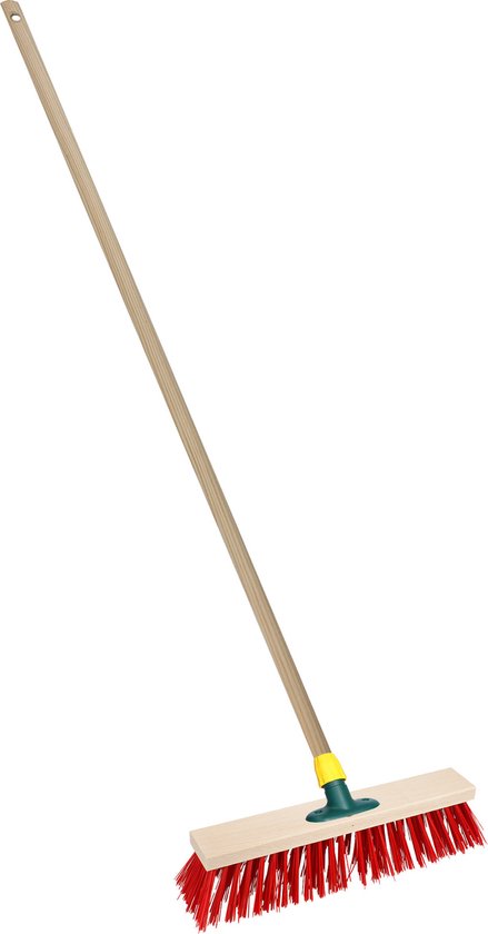 Brumag Straatbezem/buitenbezem - hout/kunststof - steel 129 cm - borstelkop breed 25 cm - rood - met steelhouder van Brumag