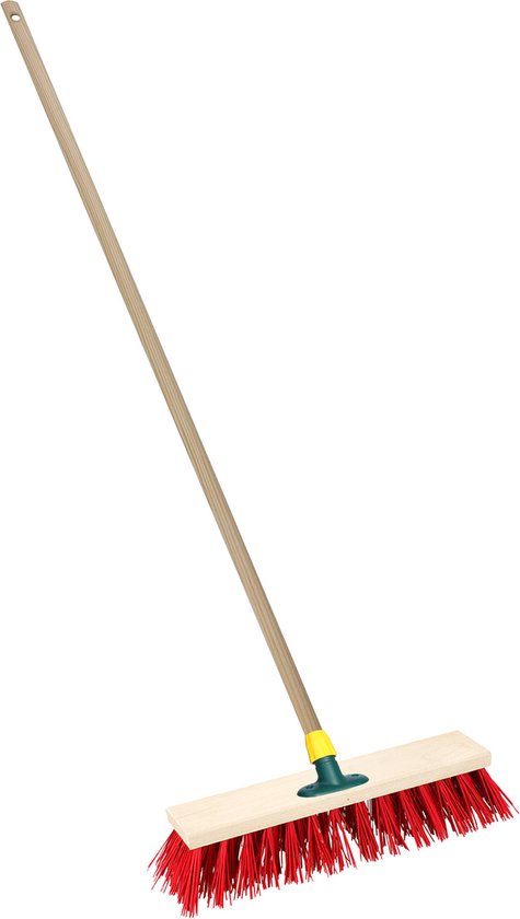 Brumag Straatbezem/buitenbezem - hout/kunststof - steel 129 cm - borstelkop breed 30 cm - rood - met steelhouder van Brumag