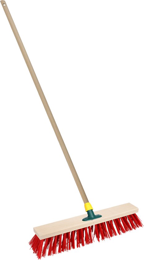 Brumag Straatbezem/buitenbezem - hout/kunststof - steel 129 cm - borstelkop breed 40 cm - rood - met steelhouder van Brumag
