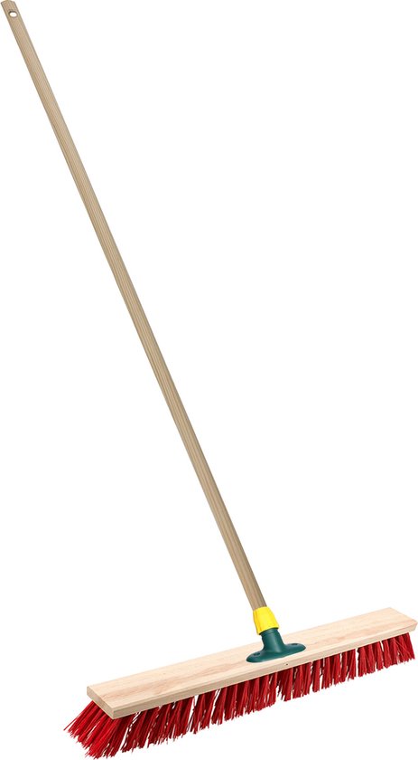 Brumag Straatbezem/buitenbezem - hout/kunststof - steel 129 cm - borstelkop breed 50 cm - rood - met steelhouder van Brumag