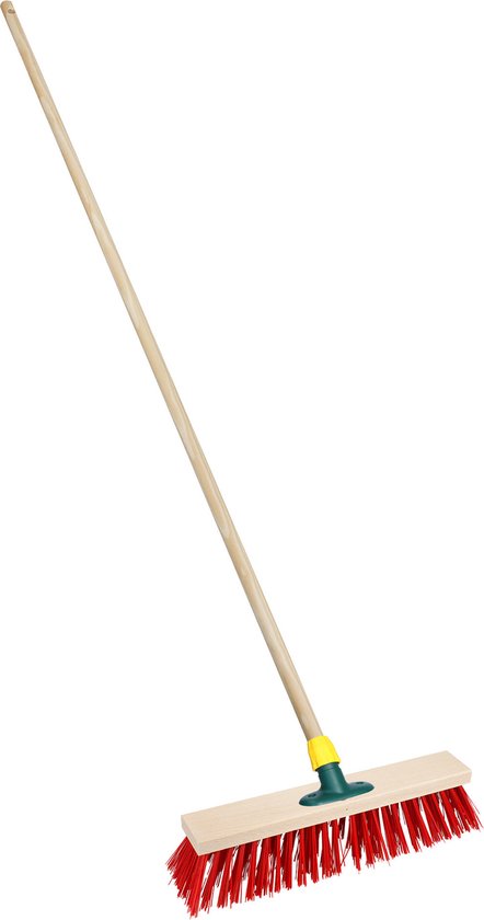 Brumag Straatbezem/buitenbezem - hout/kunststof - steel 140 cm - borstelkop breed 25 cm - rood - met steelhouder van Brumag