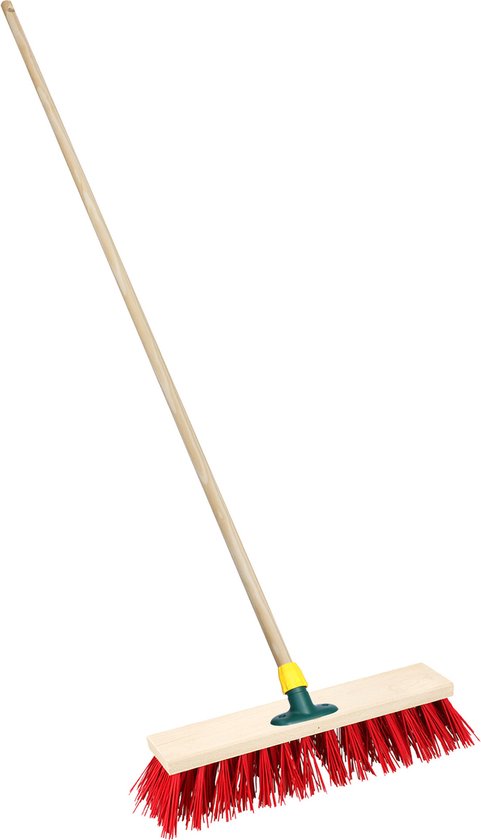 Brumag Straatbezem/buitenbezem - hout/kunststof - steel 140 cm - borstelkop breed 30 cm - rood - met steelhouder van Brumag