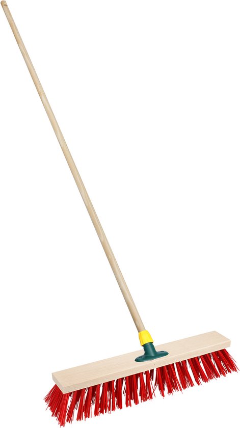 Brumag Straatbezem/buitenbezem - hout/kunststof - steel 140 cm - borstelkop breed 40 cm - rood - met steelhouder van Brumag