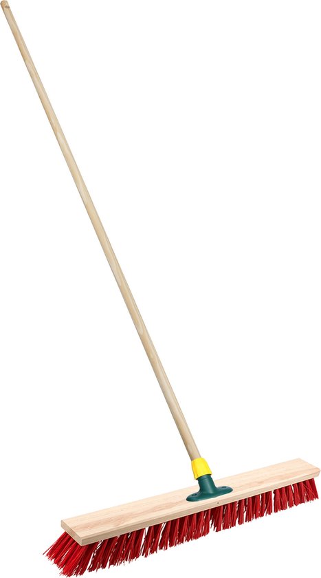 Brumag Straatbezem/buitenbezem - hout/kunststof - steel 140 cm - borstelkop breed 50 cm - rood - met steelhouder van Brumag