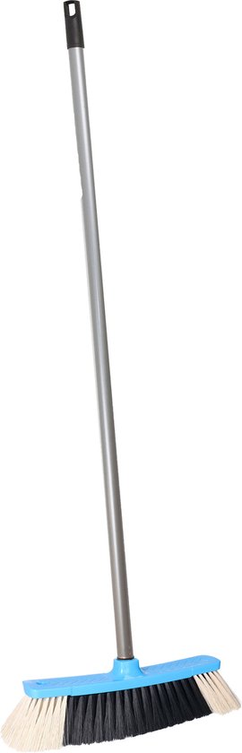 Brumag zachte bezem voor binnen - bezemkop blauw - breedte 35 cm - steel 130 cm - voor alle vloeren - zachte haren - kunststof van Merkloos	