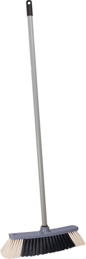 Brumag zachte bezem voor binnen - bezemkop donkergrijs - breedte 35 cm - steel 130 cm - voor alle vloeren - zachte haren - kunststof van Merkloos	
