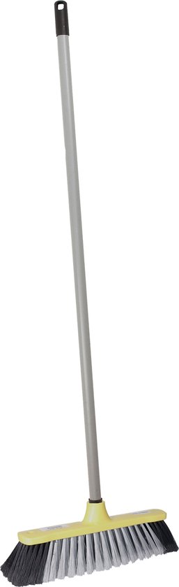 Brumag zachte bezem voor binnen - bezemkop geel - breedte 35 cm - steel 130 cm - voor alle vloeren - zachte haren - kunststof van Brumag