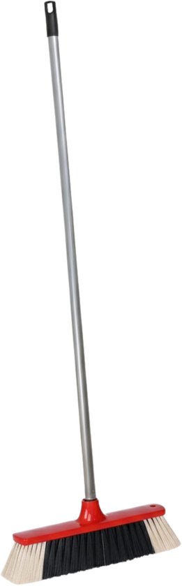 Brumag zachte bezem voor binnen - bezemkop rood - breedte 35 cm - steel 130 cm - voor alle vloeren - zachte haren - kunststof van Merkloos	