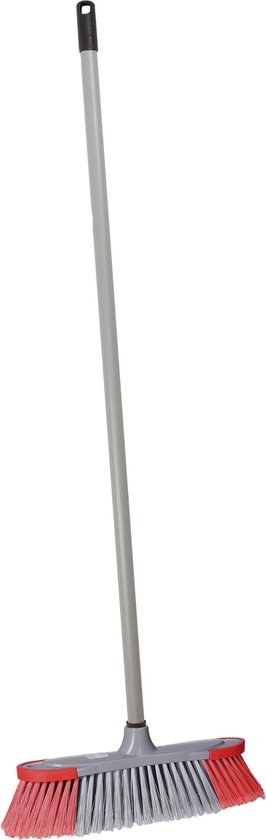 Brumag zachte bezem voor binnen - bezemkop rood/grijs - breedte 35 cm - steel 130 cm - voor alle vloeren - zachte haren - kunststof van Brumag