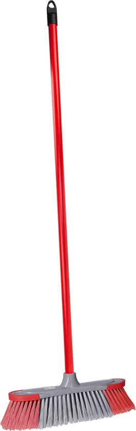 Brumag zachte bezem voor binnen - bezemkop rood/grijs - breedte 35 cm - steel 130 cm - voor alle vloeren - zachte haren - kunststof van Brumag