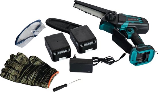 BSN Tools Mini Kettingzaag 800W – 6 Inch Elektrische Snoeizaag met Automatische Kettingsmering – Inclusief 2 LED-Accu’s (2x 5000mAh) – Handzaag voor Takken en Bomen van BSN Tools