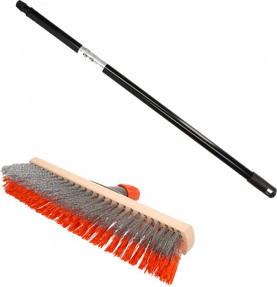 Buemag Bezem buiten - met telescoopsteel - staaldraad/elaston - 40 cm - oranje/grijs - straatbezem van Buemag