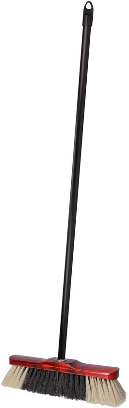 Buemag bezem voor binnen - houten bezemkop rood - breedte 28 cm - steel 130 cm - alle vloeren - zachte haren - kunststof steel