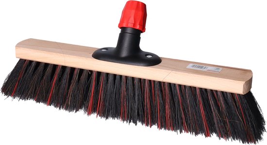 Buemag Bezemkop - Arenga/Elaston mix - zwart/rood - hard - hout - 40 cm - straatbezem/buitenbezem - bezem van Buemag