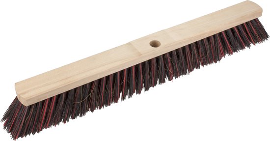 Buemag Bezemkop - Arenga/Elaston mix - zwart/rood - hard - hout - 60 cm - straatbezem/buitenbezem - bezem van Buemag