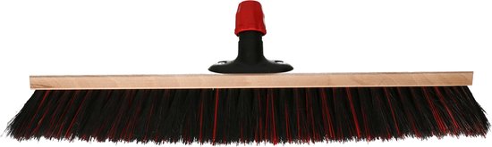 Buemag Bezemkop - Arenga/Elaston mix - zwart/rood - hard - hout - 60 cm - straatbezem/buitenbezem van Buemag