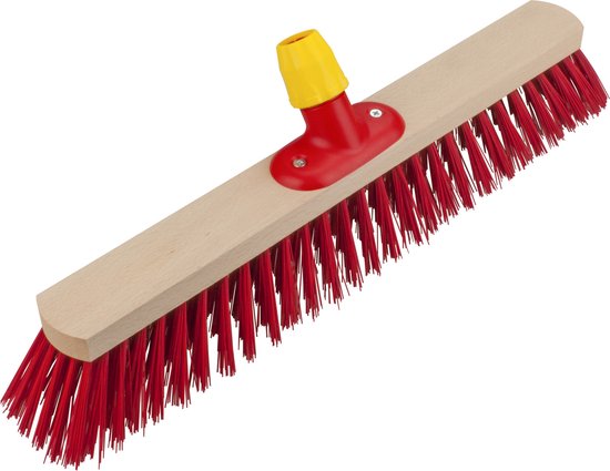 Buemag buiten bezemkop voor tegels - met steelhouder - rood - Breed 50 cm - hout/kunststof - harde straatbezem van Buemag