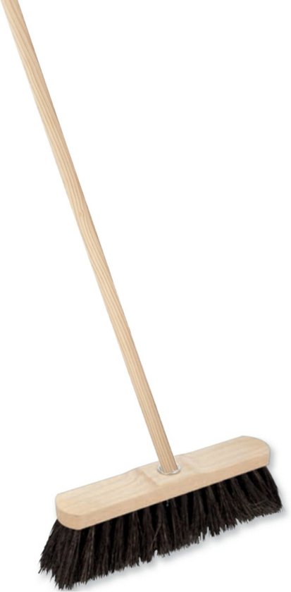 Buemag Straatbezem Aranga voor buiten - Kop 29 cm - zwart - Houten steel 130 cm - schroefdraad van Buemag