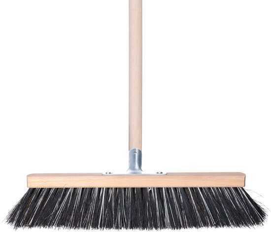 Buemag Terrastegels bezem Arenga Elaston - 40 cm - met houten steel van 120 cm - Voor beton en keramische tegels - Geen krassen van Buemag