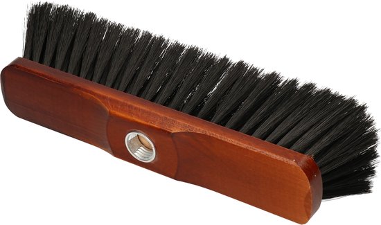 Buemag zachte bezemkop - hout - zwart/bruin - B28 cm - Kamerbezems/binnen bezems - schroefdraad