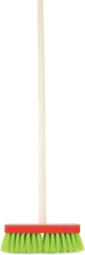 Buiten kinderbezem groen met houten steel 80 cm - Kinderspeelgoed schoonmaakartikelen/buitenbezems van Summertime