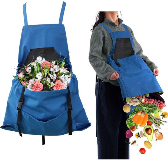 Buiten Plukschort met grote zakken - Tuinschort met zakken - Verstelbare tuinschort - Tuinschort - met oogstzak - Cadeau voor iemand die van tuinieren houdt - Blauw van Merkloos	