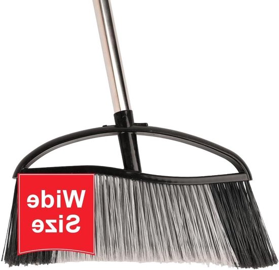 Buitenbezem 157 inch brede zware bezem met lange steel en hoekbezem voor tuin, garage en terras (zwart) van Amazon Basics