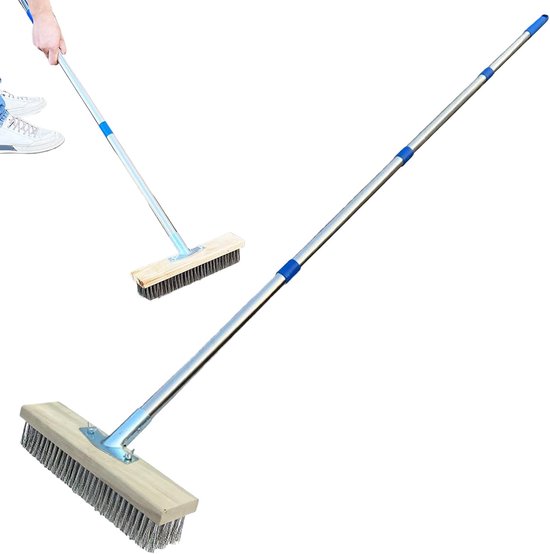 Buitenbezem Staaldraad - Terras Reiniger - Onkruid Verwijderen - Verstelbare Hoogte - 30 cm Breed