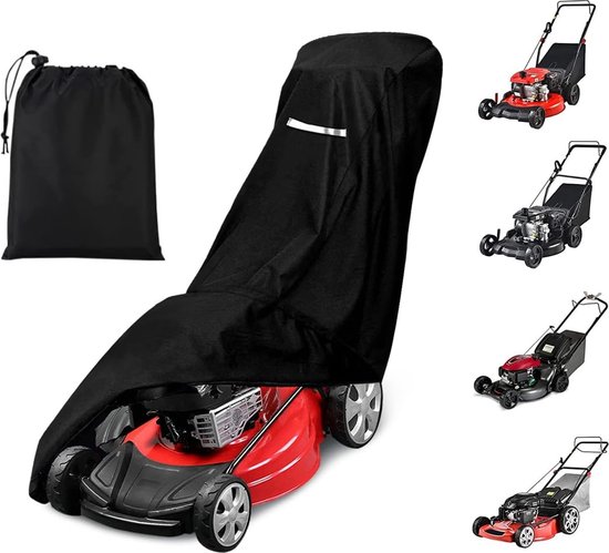 Buitenshuis grasmaaierhoes - Heavy Duty 210D Polyester Oxford waterdicht, UV-bescherming Universele pasvorm Duwgrasmaaier met trekkoord & hoes Opbergtas, grasmaaierhoezen voor buiten waterdicht, zwart van Merkloos	