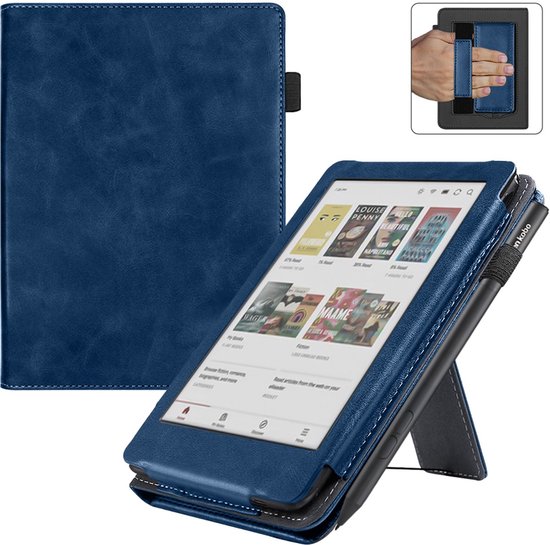 BukkitBow - Beschermhoes geschikt voor Kobo Clara Colour - E-reader Cover - Smart Sleep Cover - Zacht Motief - Donker Blauw van BukkitBow