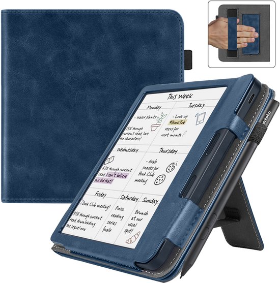 BukkitBow - Beschermhoes geschikt voor Kobo Libra Colour - E-reader Cover - Smart Sleep Cover - Zacht Motief - Donker Blauw van BukkitBow