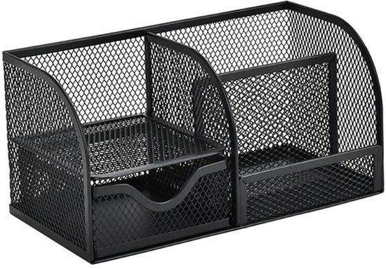 Bureau-organizer, bureau-organizer van metaalnet, eenvoudige net-bureau-organizer met schuiflade (zwart)