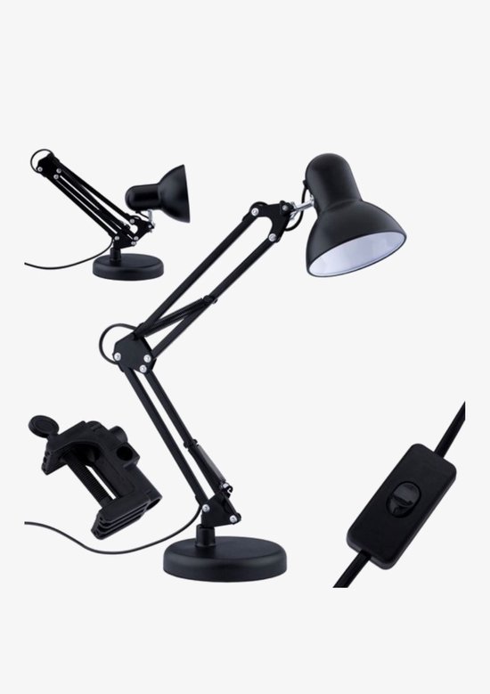 Bureaulamp - Verstelbaar - Retro - Klassiek - 1x40 watt - Zwart van Merkloos	