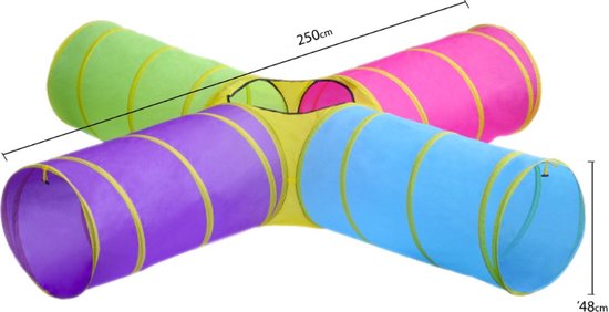 Buxibo Speeltunnel 4 Uitgangen - Kruiptunnel - Kinderspeelgoed/Binnenspeelgoed /Buitenspeelgoed - 250x46cm van Buxibo