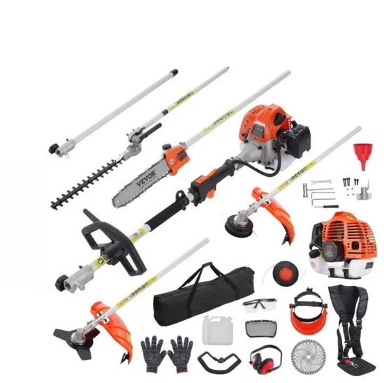 Buylin Tuingereedschapset - Set 6-in1 - Heggenschaar - Snoeischaar - Kettingzaag - Bosmaaier - Metalen Mes - Trimkop - incl. Accessoires - Multifunctioneel - Benzine - 33CC tweetaktmotor van Buylin