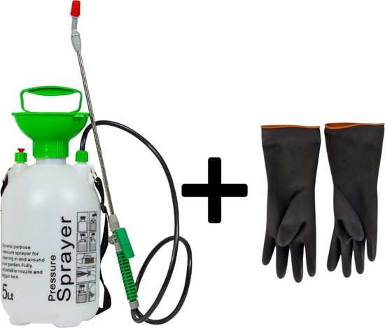 C-Line - drukspuit met handschoenen - 5 L reservoir - inclusief slang & spuitlans - Druksproeier - Onkruidverdelger - Sproeier - industriële kunststof van Merkloos	